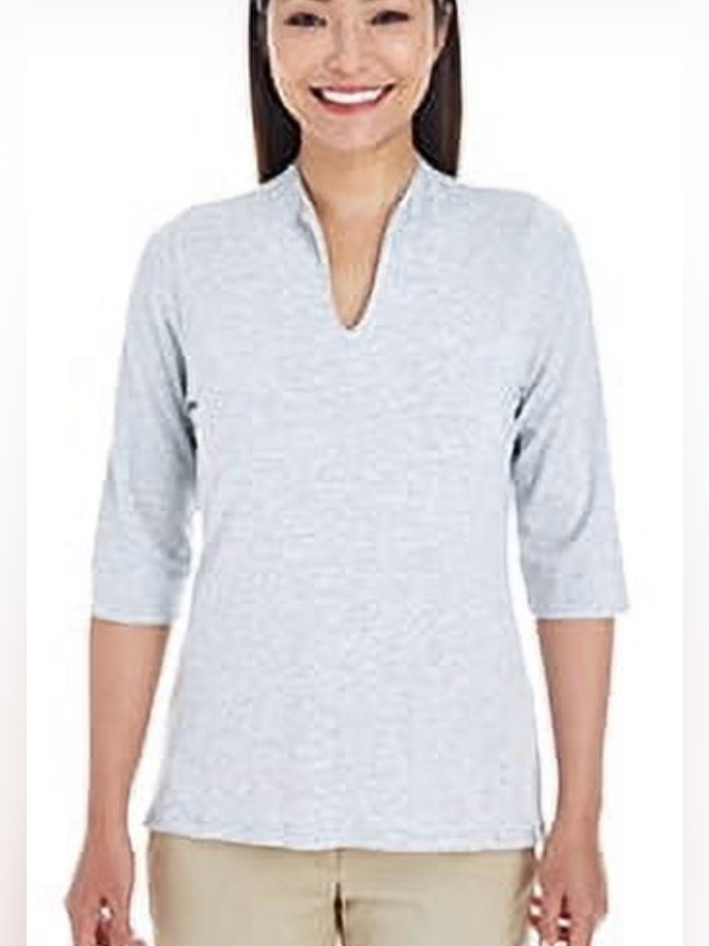 NWT Devon & Jones Women's Perfect Fit Tailored Open Neckline Top, Medium, HGray